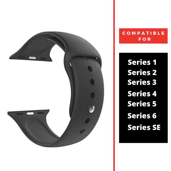 Black Plain Silicone Strap For Apple Watch Series 6 (38mm/40mm/41mm) - The Hatke