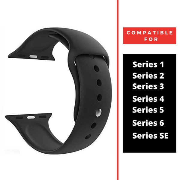 Black Plain Silicone Strap For Watch Series 4 (42mm/44mm/45mm/46mm/49mm) - The Hatke