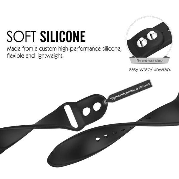Black Plain Silicone Strap For Watch Series SE GEN 2 (42mm/44mm/45mm/46mm/49mm) - The Hatke