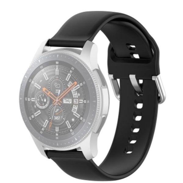 Black Plain Silicone Strap With Stainless steel Buckle For Smart Watch (20mm) - The Hatke