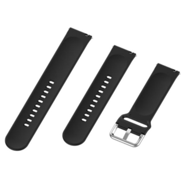 Black Plain Silicone Strap With Stainless steel Buckle For Smart Watch (20mm) - The Hatke