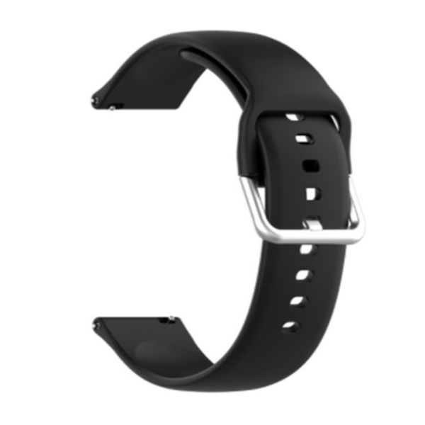 Black Plain Silicone Strap With Stainless steel Buckle For Smart Watch (20mm) - The Hatke