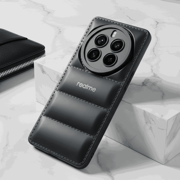 Black Puffon Silicon Case for Realme 12 Pro Plus - The Hatke