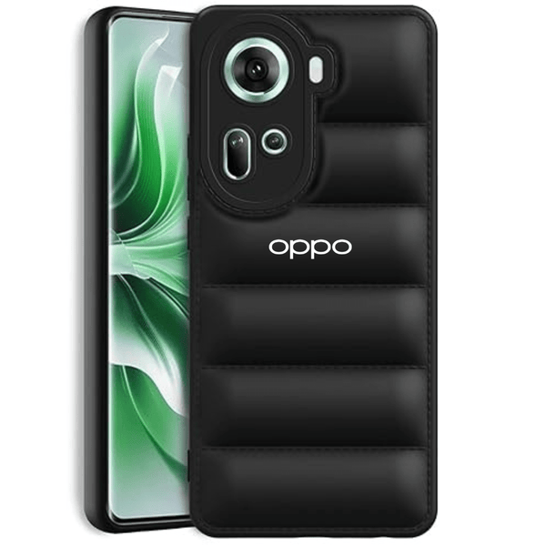 Black Puffon silicone case for Oppo Reno 11 Pro - The Hatke