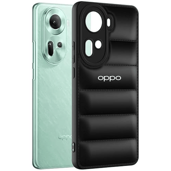Black Puffon silicone case for Oppo Reno 11 Pro - The Hatke