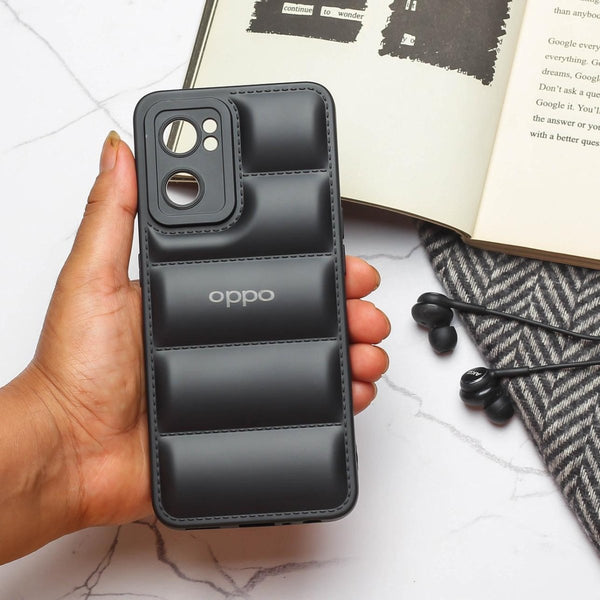 Black Puffon silicone case for Oppo Reno 7 - The Hatke