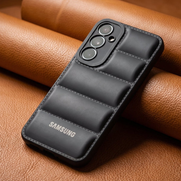 Black Puffon silicone case for Samsung A34 - The Hatke