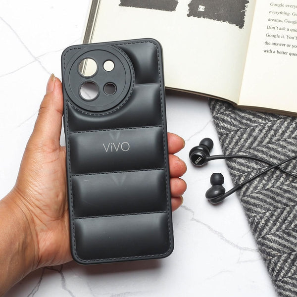 Black Puffon silicone case for Vivo T3X - The Hatke