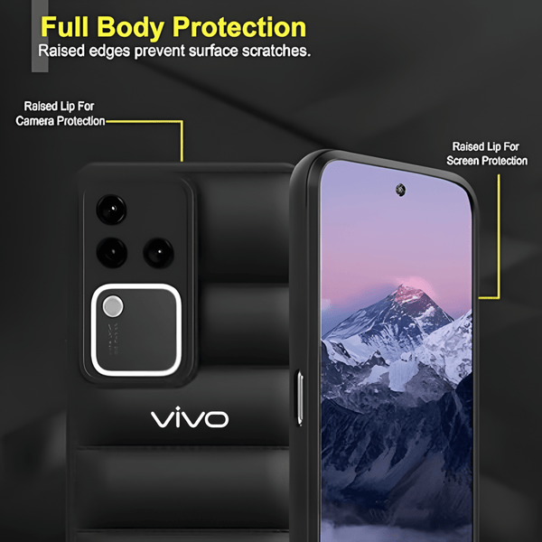Black Puffon silicone case for Vivo V30 5G - The Hatke
