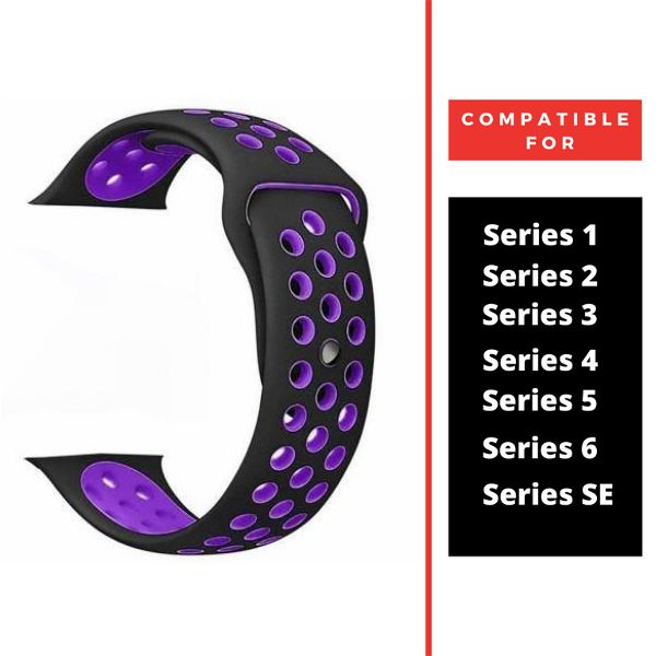 Black Purple Dotted Silicone Strap For Apple Watch Series 1 (38mm/40mm/41mm) - The Hatke