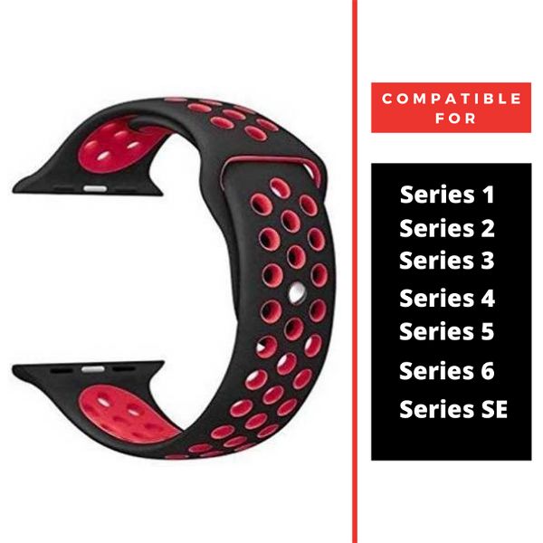 Black Red Dotted Silicone Strap For Apple Watch Series 1 (38mm/40mm/41mm) - The Hatke