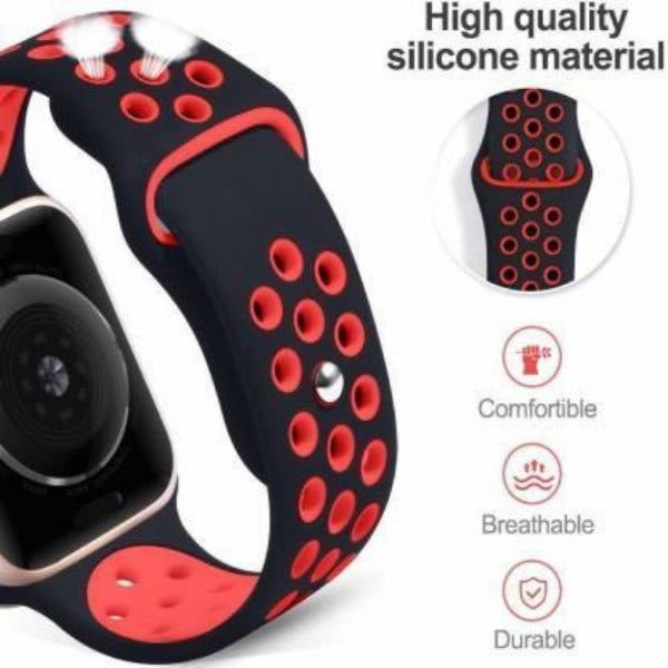 Black Red Dotted Silicone Strap For Apple Watch Series 1 (38mm/40mm/41mm) - The Hatke