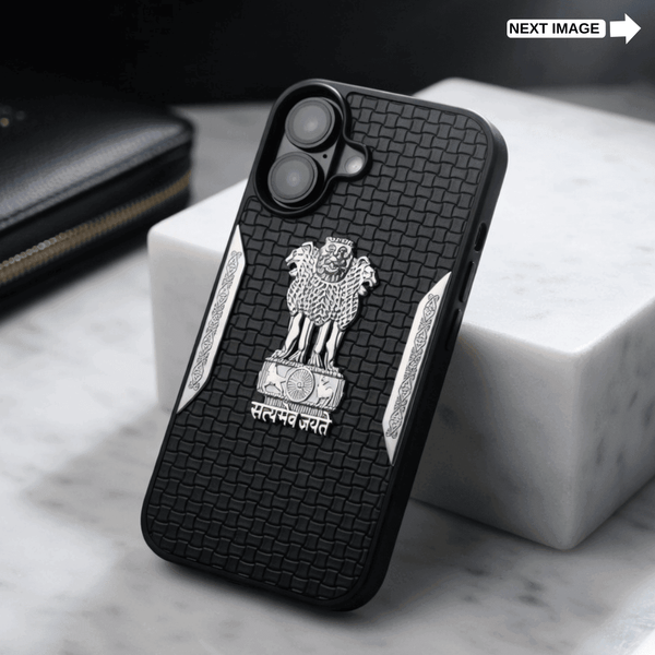 Black Satyameva Jayate embossed Leather Case for Apple iphone 16 - The Hatke