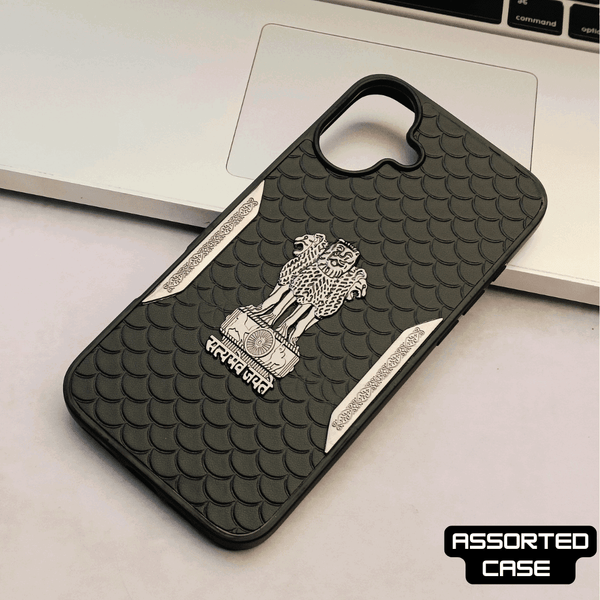 Black Satyameva Jayate embossed Leather Case for Apple iphone 16 Plus - The Hatke