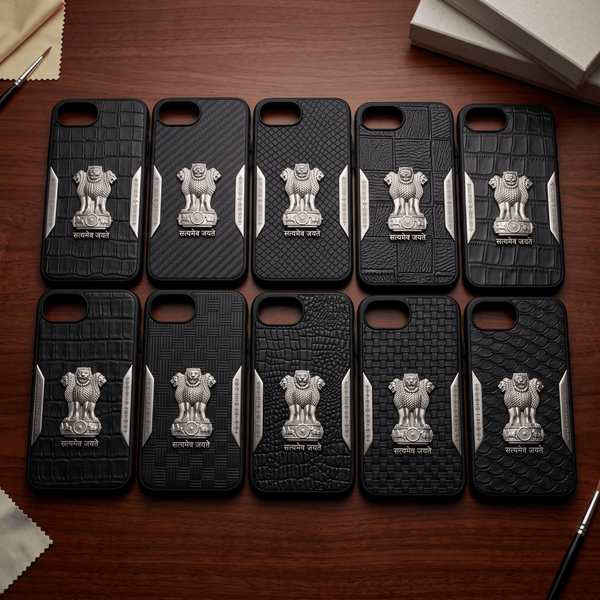 Black Satyameva Jayate embossed Leather Case for Apple iphone 17e - The Hatke