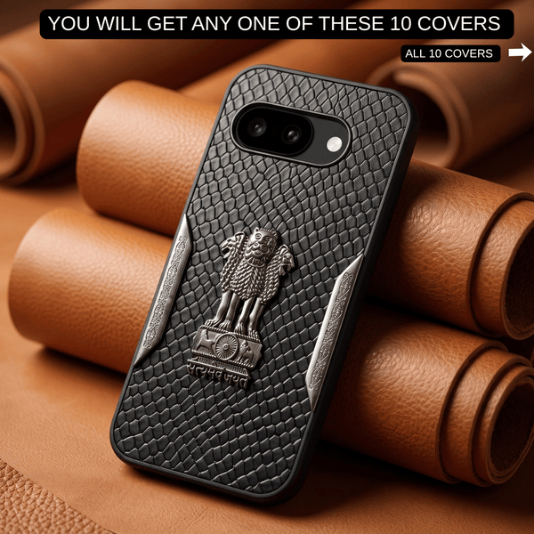 Black Satyameva Jayate embossed Leather Case for Google Pixel 10a - The Hatke