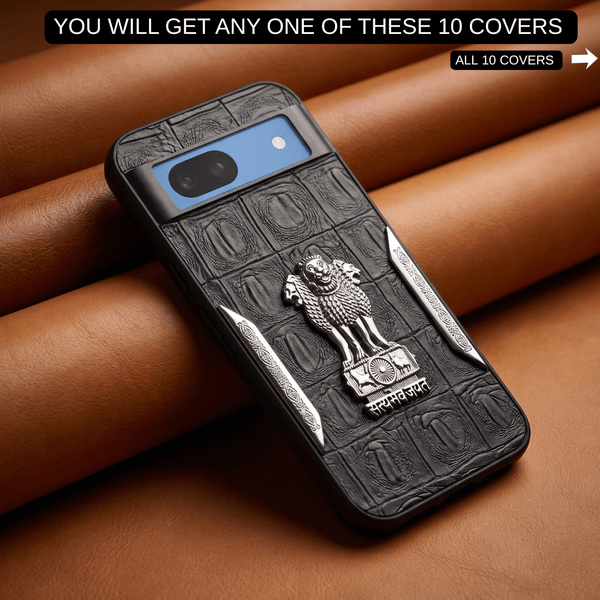Black Satyameva Jayate embossed Leather Case for Google Pixel 8a - The Hatke