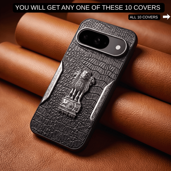 Black Satyameva Jayate embossed Leather Case for Google Pixel 9 - The Hatke