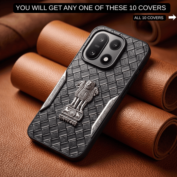 Black Satyameva Jayate embossed Leather Case for Oneplus 15 - The Hatke