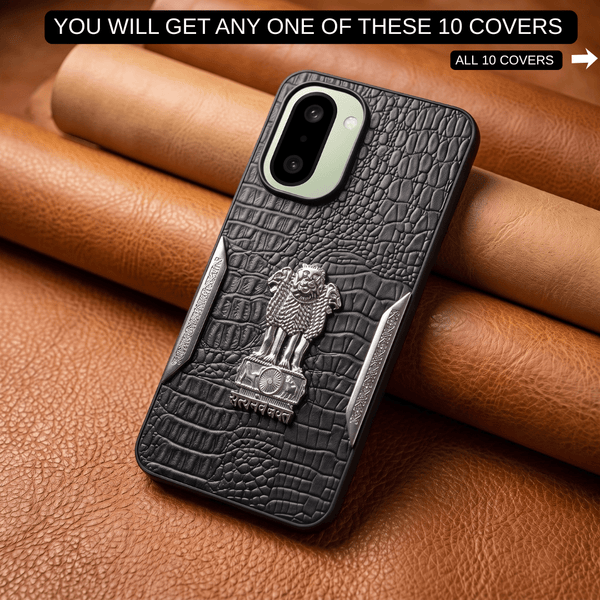 Black Satyameva Jayate embossed Leather Case for Oneplus 15r - The Hatke