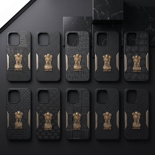 Black Satyameva Jayate embossed Leather Case for Oppo K13 - The Hatke