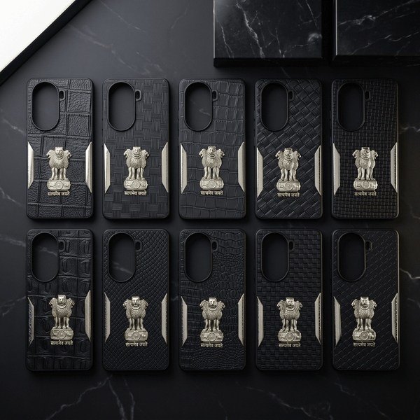 Black Satyameva Jayate embossed Leather Case for Oppo Reno 11 - The Hatke