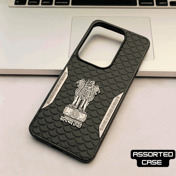 Black Satyameva Jayate embossed Leather Case for Oppo Reno 13 - The Hatke