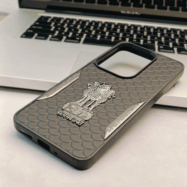Black Satyameva Jayate embossed Leather Case for Oppo Reno 13 - The Hatke