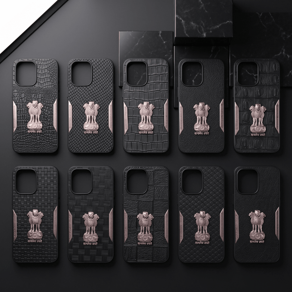 Black Satyameva Jayate embossed Leather Case for Oppo Reno 15 - The Hatke