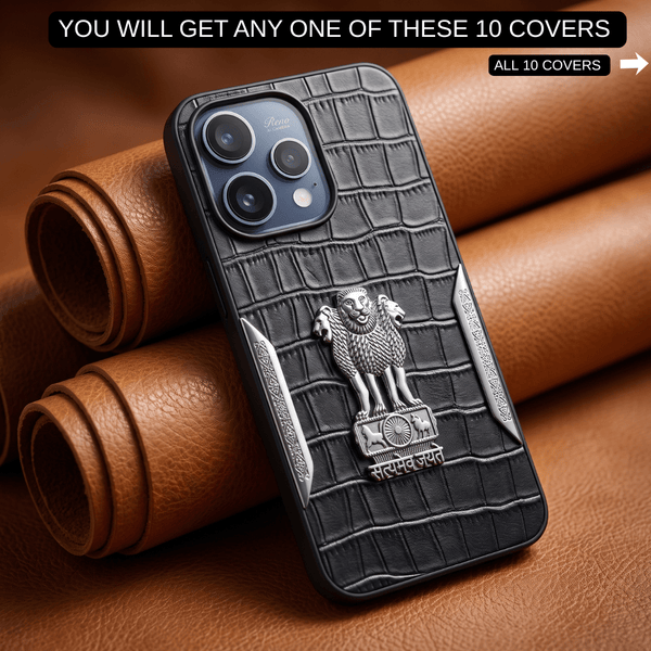 Black Satyameva Jayate embossed Leather Case for Oppo Reno 15 - The Hatke