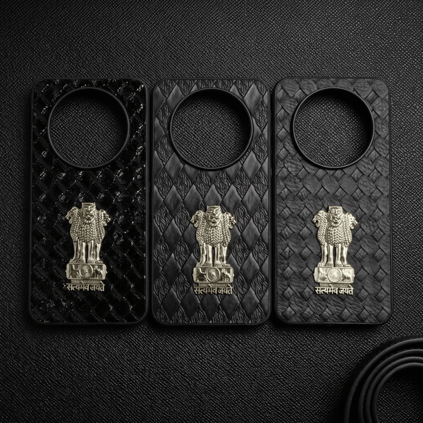 Black Satyameva Jayate embossed Leather Case for Realme 14 Pro Plus - The Hatke