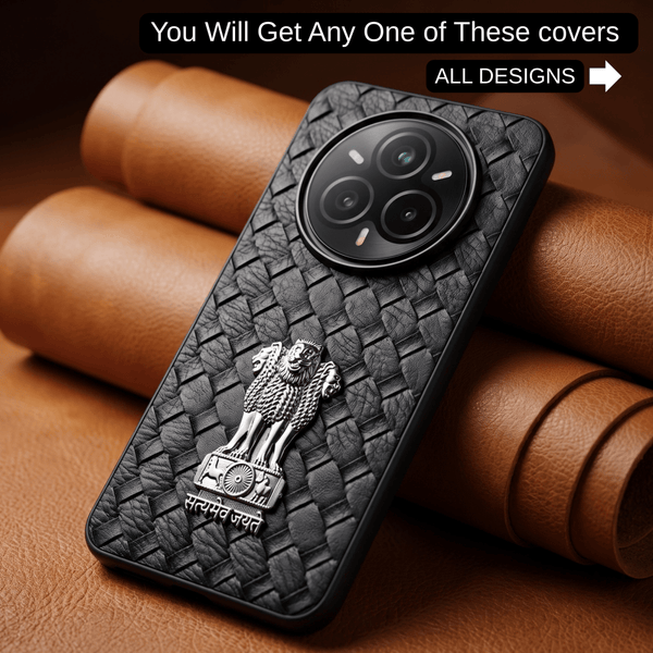Black Satyameva Jayate embossed Leather Case for Realme 14 Pro Plus - The Hatke