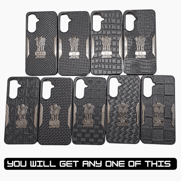 Black Satyameva Jayate embossed Leather Case for Samsung S24 FE - The Hatke
