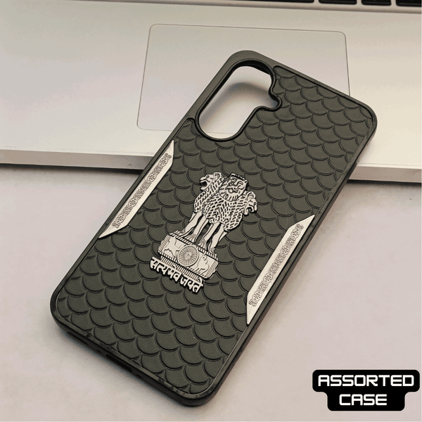 Black Satyameva Jayate embossed Leather Case for Samsung S24 FE - The Hatke
