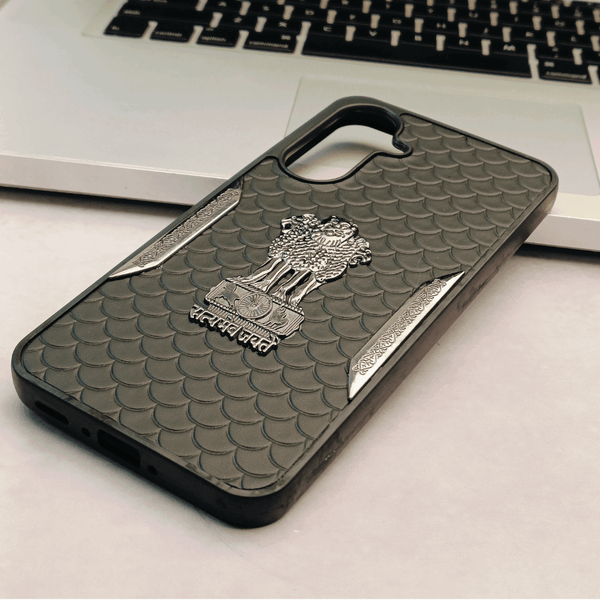 Black Satyameva Jayate embossed Leather Case for Samsung S24 FE - The Hatke