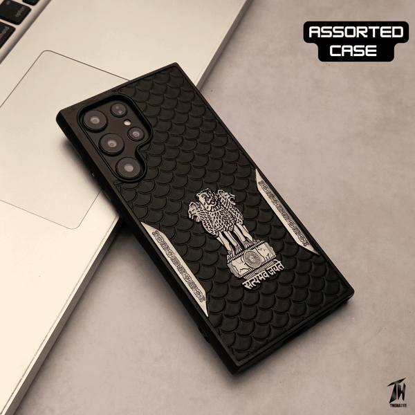 Black Satyameva Jayate embossed Leather Case for Samsung S26 ultra - The Hatke