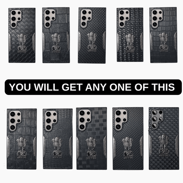 Black Satyameva Jayate embossed Leather Case for Samsung S26 ultra - The Hatke
