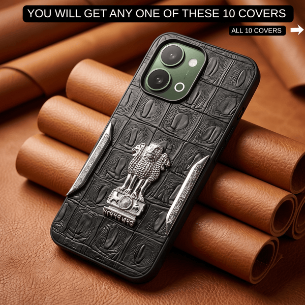 Black Satyameva Jayate embossed Leather Case for Vivo T5x - The Hatke