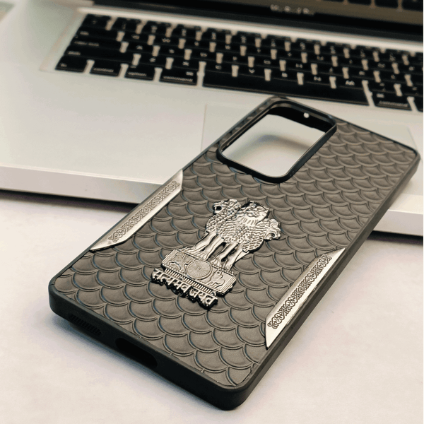 Black Satyameva Jayate embossed Leather Case for Vivo V30 - The Hatke