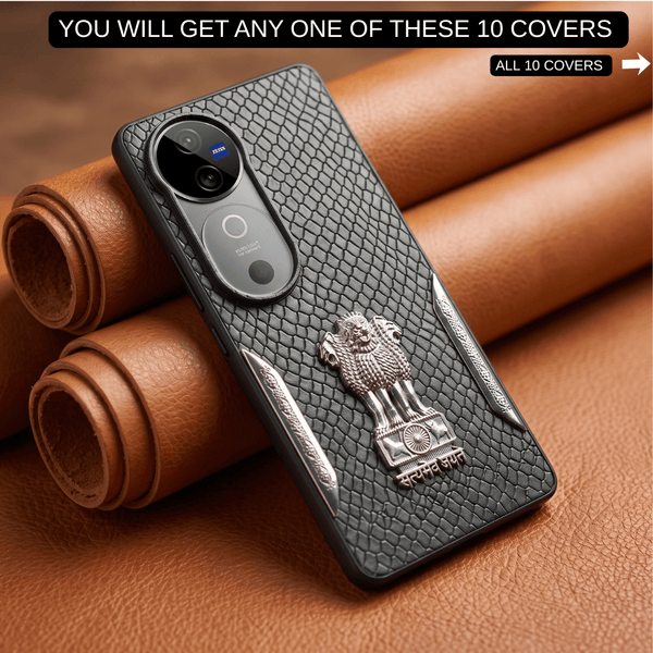 Black Satyameva Jayate embossed Leather Case for Vivo V40 Pro - The Hatke