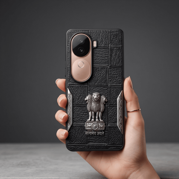 Black Satyameva Jayate embossed Leather Case for Vivo V40E - The Hatke