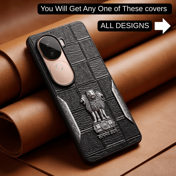 Black Satyameva Jayate embossed Leather Case for Vivo V40E - The Hatke