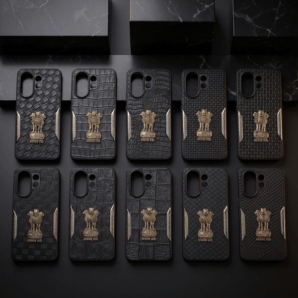 Black Satyameva Jayate embossed Leather Case for Vivo V60 - The Hatke