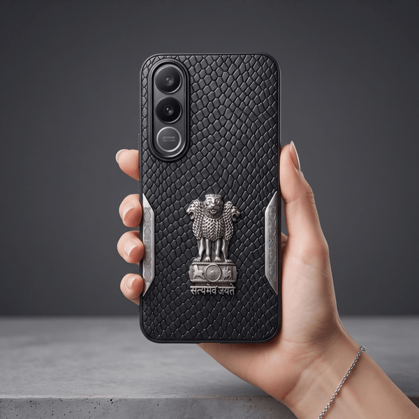 Black Satyameva Jayate embossed Leather Case for Vivo V70 Fe - The Hatke