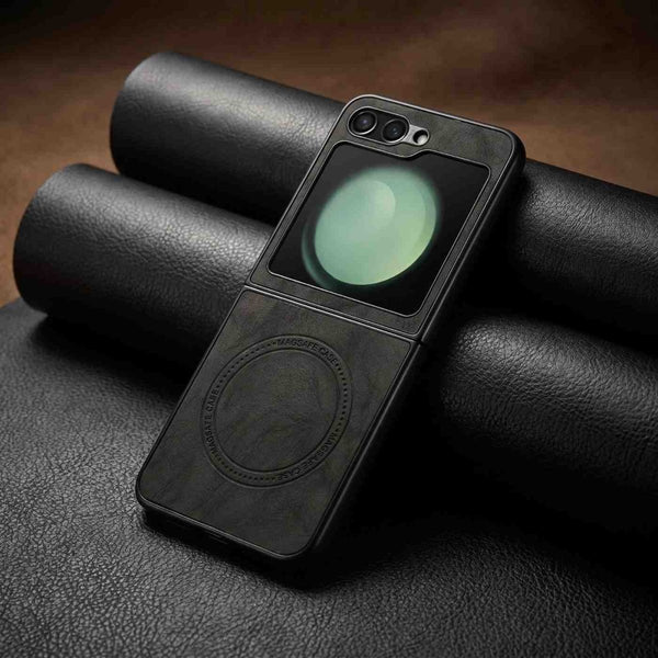 Black Shadow Leather Case for Samsung Galaxy Z FLIP 5 - The Hatke