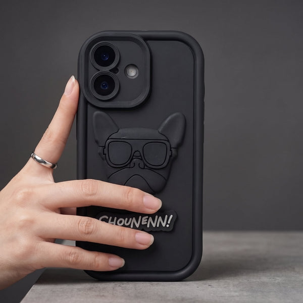 Black SHOUNENN BULLDOG Silicone case for Apple iphone 16 - The Hatke