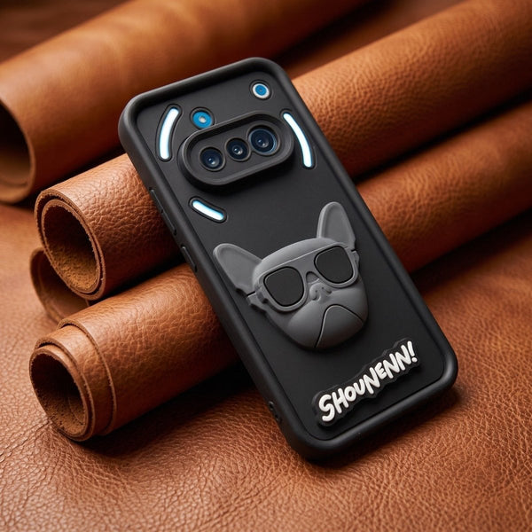 Black SHOUNENN BULLDOG Silicone case for Nothing Phone 3A - The Hatke