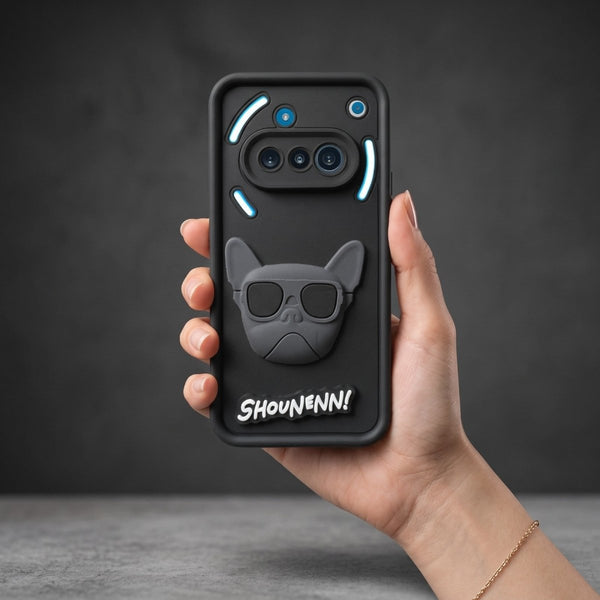 Black SHOUNENN BULLDOG Silicone case for Nothing Phone 3A - The Hatke