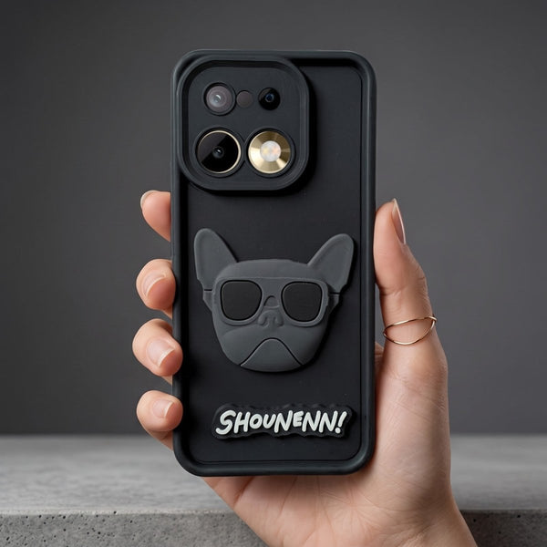 Black SHOUNENN BULLDOG Silicone case for Realme 16 Pro Plus - The Hatke