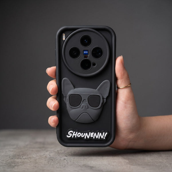 Black SHOUNENN BULLDOG Silicone case for Vivo X300 - The Hatke